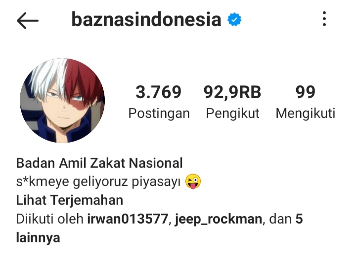 Ganti Profil Jadi Anime, Akun Resmi Baznas Indonesia Diretas!